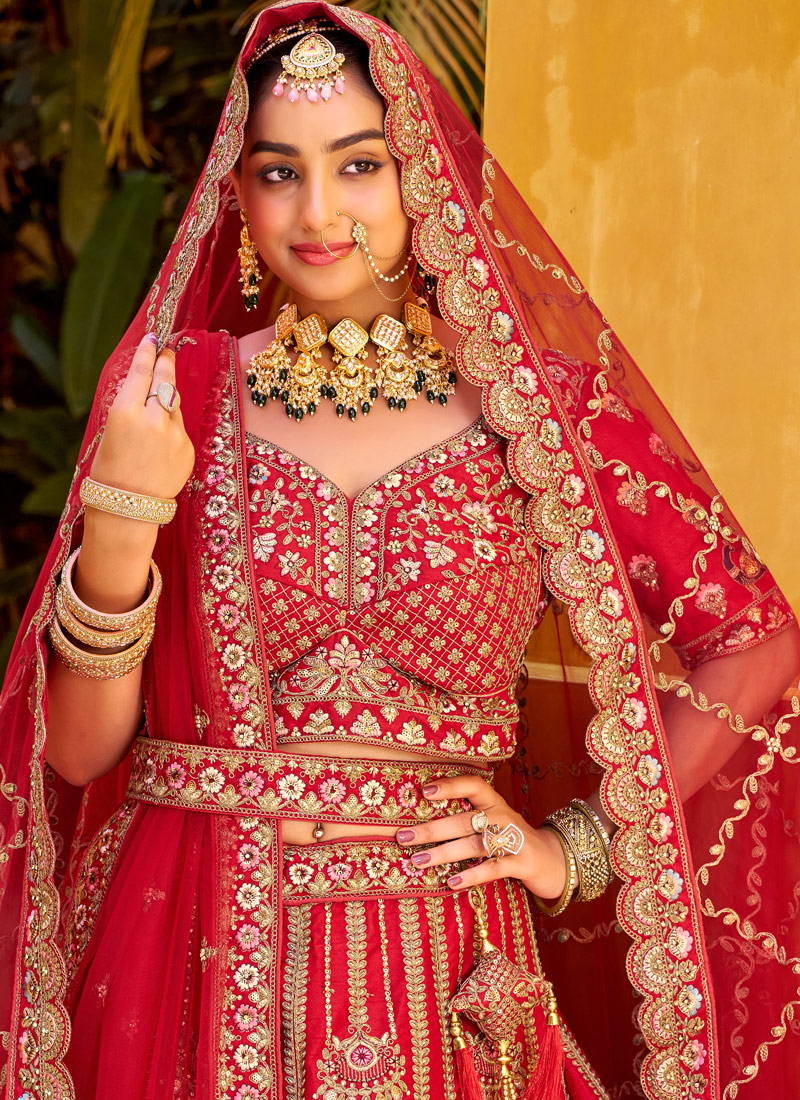 Red Silk Hand Work Bridal Lehenga Choli