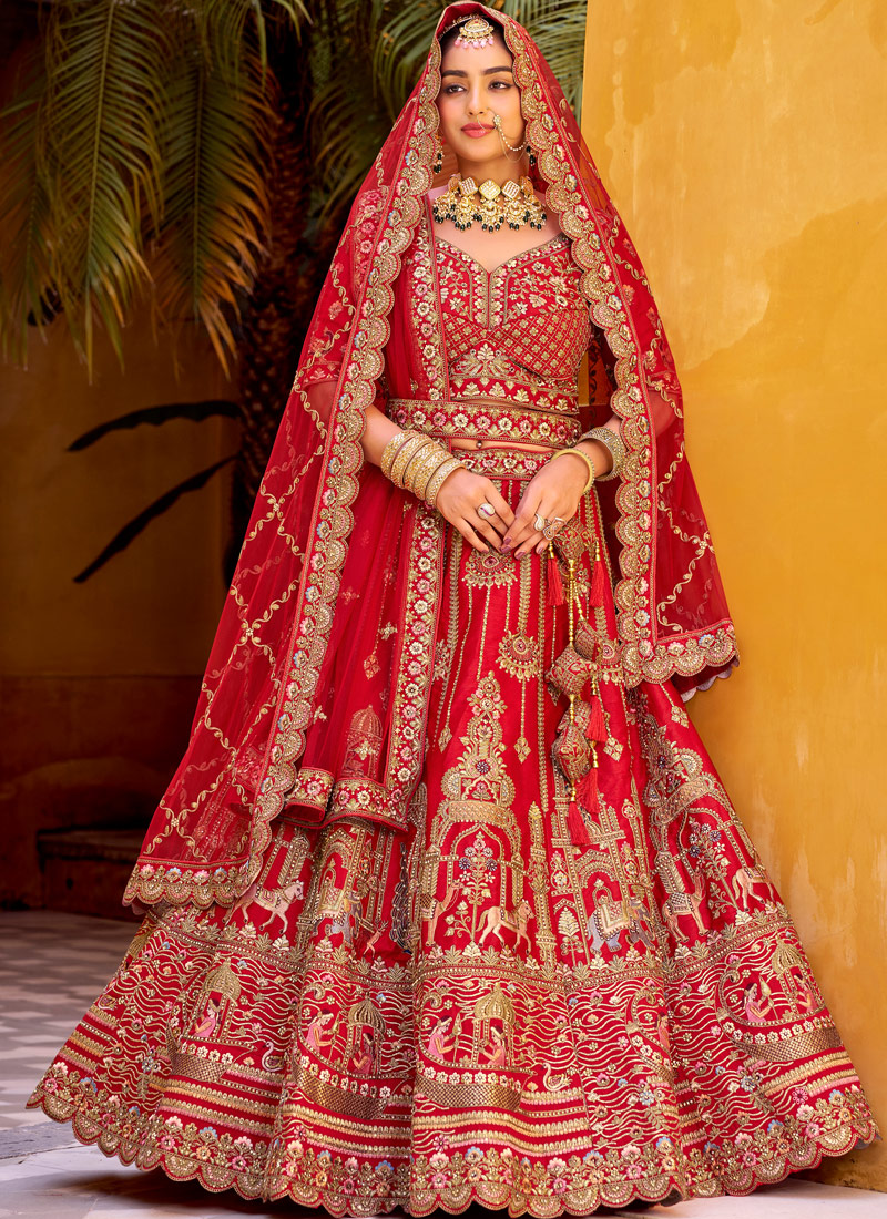 Red Silk Hand Work Bridal Lehenga Choli