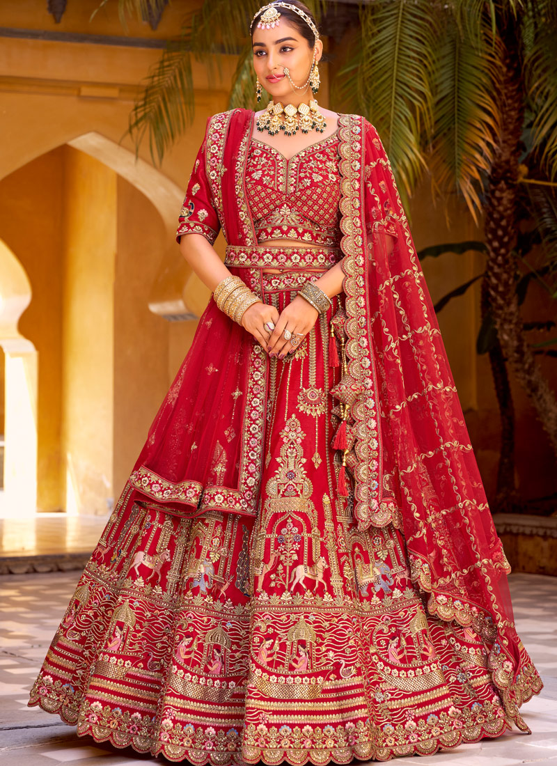Red Silk Hand Work Bridal Lehenga Choli