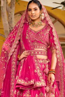 Pink Silk Hand Work Bridal Lehenga Choli