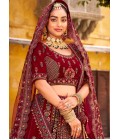 Maroon Velvet Hand Work Bridal Lehenga Choli