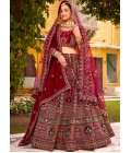 Maroon Velvet Hand Work Bridal Lehenga Choli