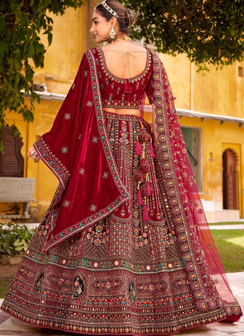 Maroon Velvet Hand Work Bridal Lehenga Choli