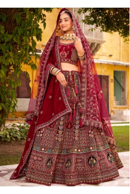 Maroon Velvet Hand Work Bridal Lehenga Choli