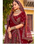 Maroon Velvet Hand Work Bridal Lehenga Choli