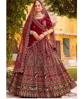 Maroon Velvet Hand Work Bridal Lehenga Choli