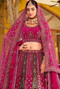 Rani Velvet Hand Work Bridal Lehenga Choli