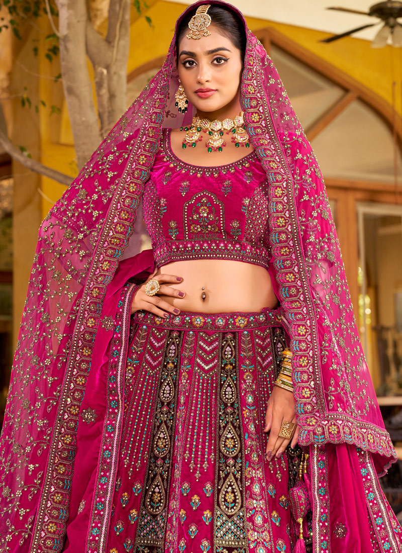 Rani Velvet Hand Work Bridal Lehenga Choli