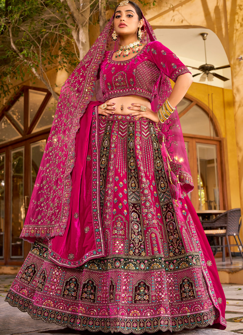 Rani Velvet Hand Work Bridal Lehenga Choli