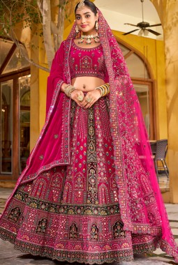 Rani Velvet Hand Work Bridal Lehenga Choli