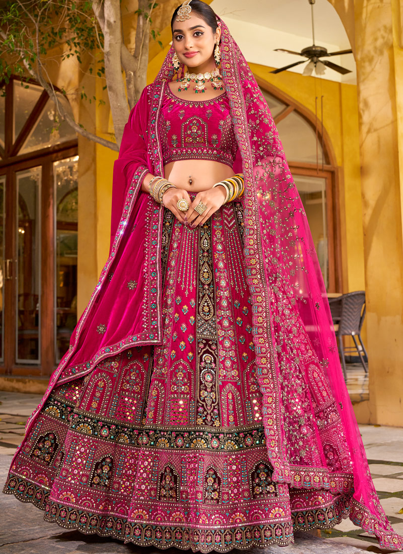 Rani Velvet Hand Work Bridal Lehenga Choli
