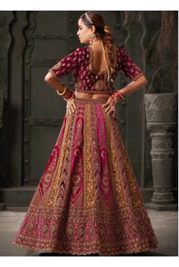 Rani And Mustard Velvet Zarkan Codding Bridal Lehenga Choli