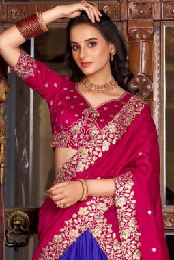 Lavender Silk Sequins Thread Embroidered Wedding Lehenga Choli