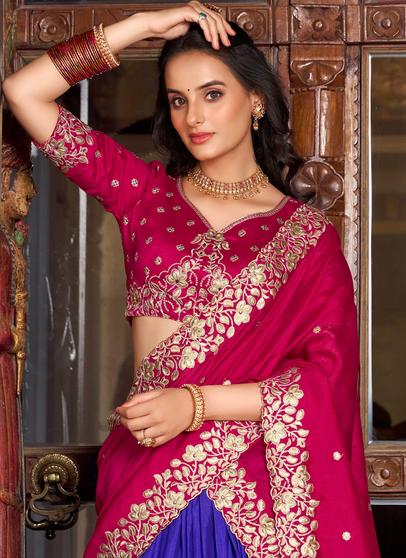 Lavender Silk Sequins Thread Embroidered Wedding Lehenga Choli