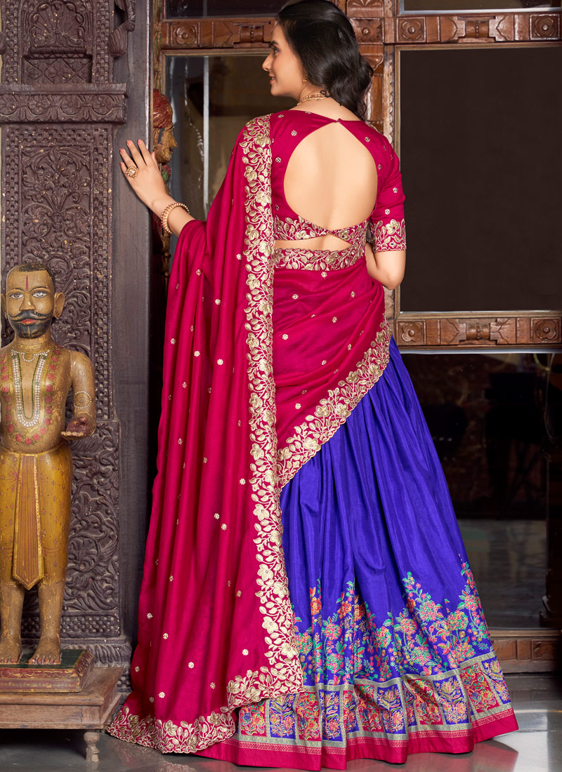 Lavender Silk Sequins Thread Embroidered Wedding Lehenga Choli