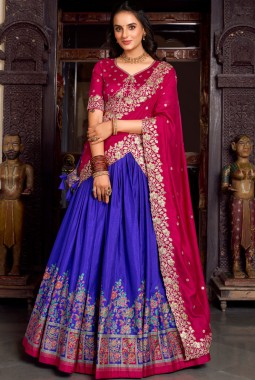 Lavender Silk Sequins Thread Embroidered Wedding Lehenga Choli
