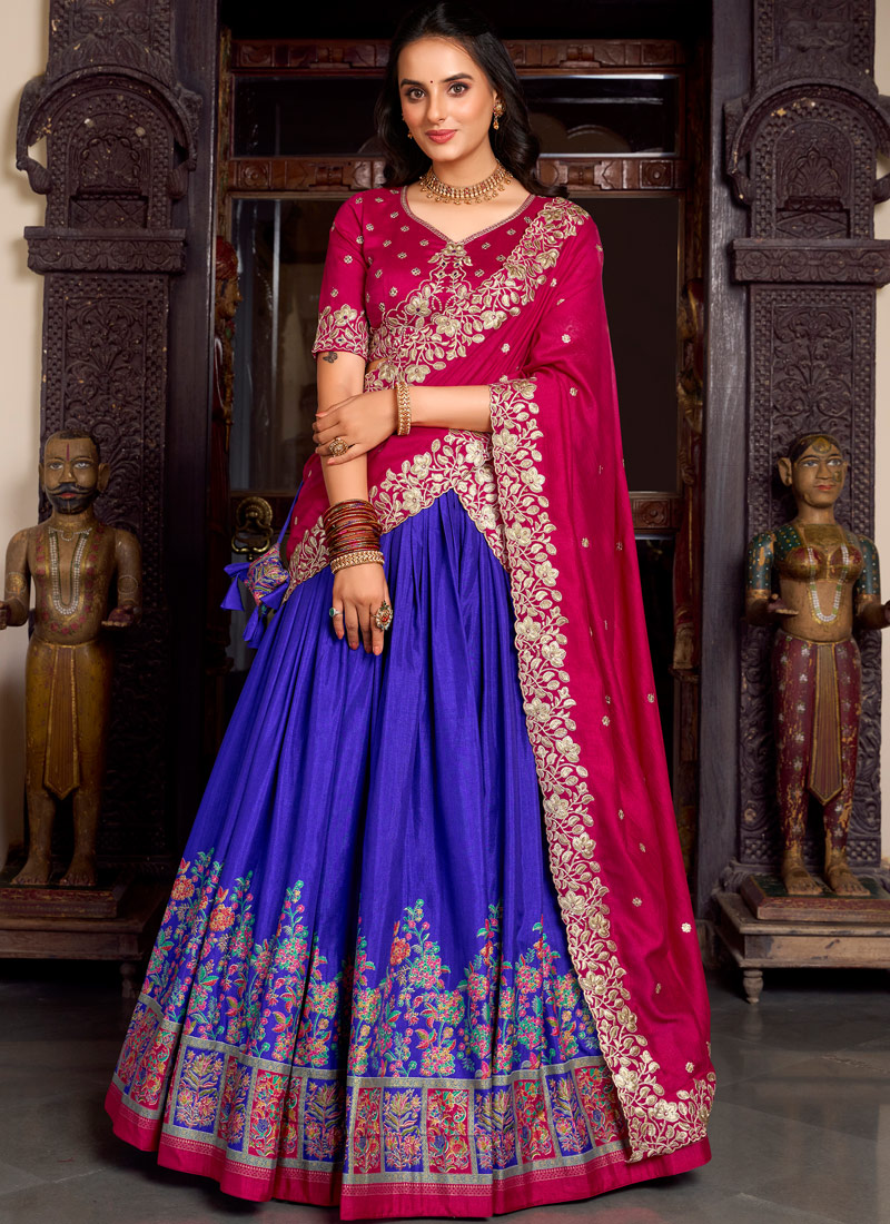 Lavender Silk Sequins Thread Embroidered Wedding Lehenga Choli