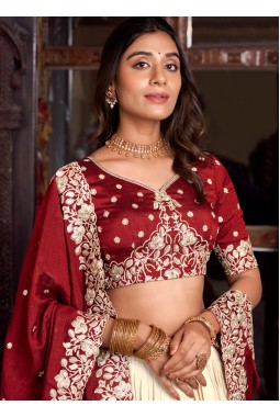 Off White Silk Sequins Embroidered Wedding Lehenga Choli