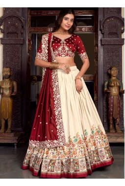 Off White Silk Sequins Embroidered Wedding Lehenga Choli