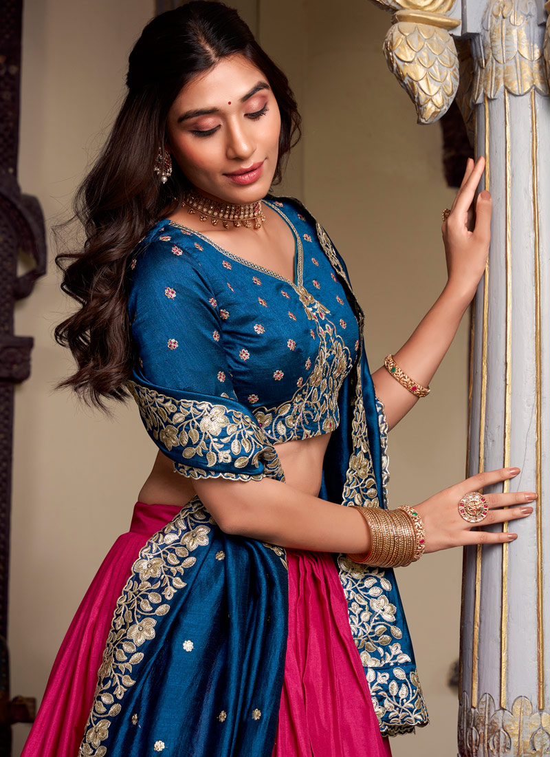 Pink Silk Printed With Foil Wedding Lehenga Choli Pink Silk Printed With Foil Wedding Lehenga Choli
