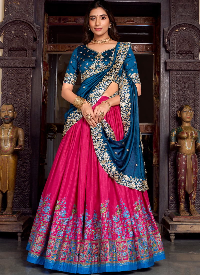 Pink Silk Printed With Foil Wedding Lehenga Choli Pink Silk Printed With Foil Wedding Lehenga Choli