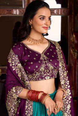 Teal Silk Sequins Thread Embroidered Wedding Lehenga Choli