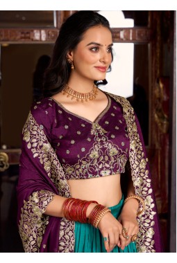 Teal Silk Sequins Thread Embroidered Wedding Lehenga Choli