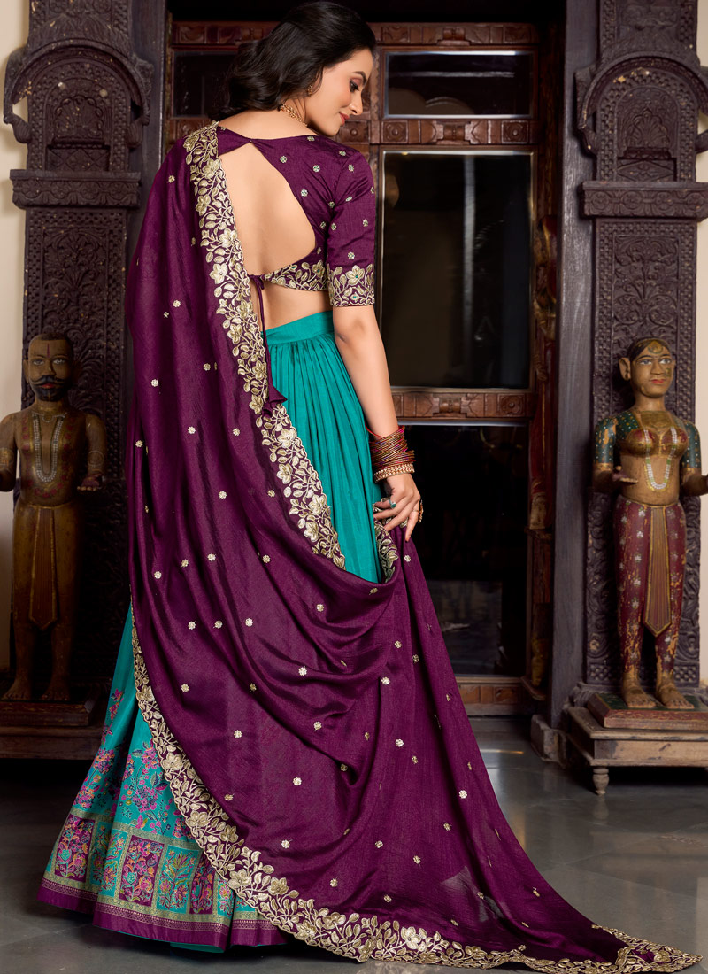 Teal Silk Sequins Thread Embroidered Wedding Lehenga Choli Teal Silk Sequins Thread Embroidered Wedding Lehenga Choli