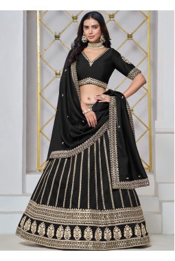 Black Art Silk Sequins Embroidered Wedding Lehenga Choli