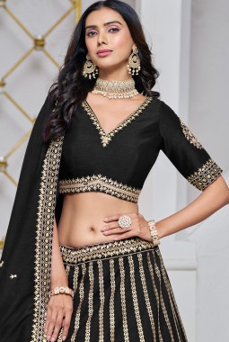 Black Art Silk Sequins Embroidered Wedding Lehenga Choli