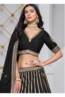 Black Art Silk Sequins Embroidered Wedding Lehenga Choli