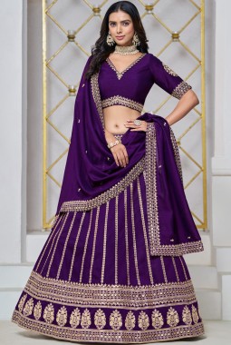 Purple Art Silk Sequins Embroidered Wedding Lehenga Choli