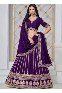 Purple Art Silk Sequins Embroidered Wedding Lehenga Choli