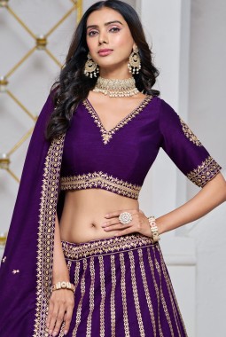 Purple Art Silk Sequins Embroidered Wedding Lehenga Choli