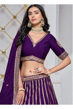 Purple Art Silk Sequins Embroidered Wedding Lehenga Choli