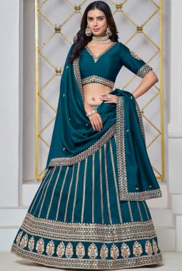 Blue Art Silk Sequins Embroidered Wedding Lehenga Choli