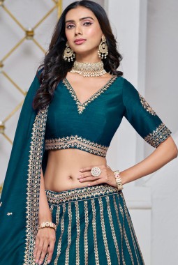 Blue Art Silk Sequins Embroidered Wedding Lehenga Choli