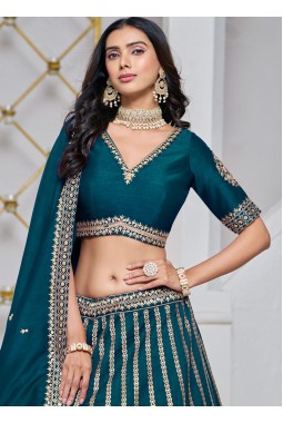 Blue Art Silk Sequins Embroidered Wedding Lehenga Choli