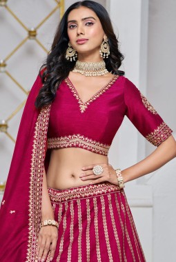 Red Art Silk Sequins Embroidered Wedding Lehenga Choli