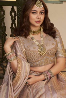 Lilac Banarasi Silk Khatli Weaving Designer Wedding Lehenga Choli