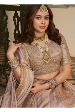 Lilac Banarasi Silk Khatli Weaving Designer Wedding Lehenga Choli