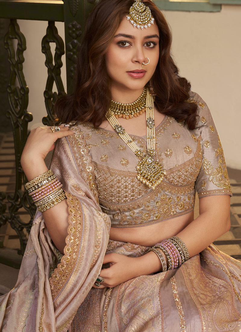 Lilac Banarasi Silk Khatli Weaving Designer Wedding Lehenga Choli