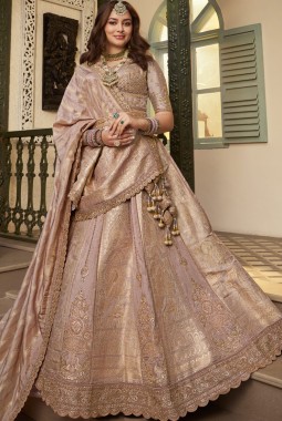 Lilac Banarasi Silk Khatli Weaving Designer Wedding Lehenga Choli