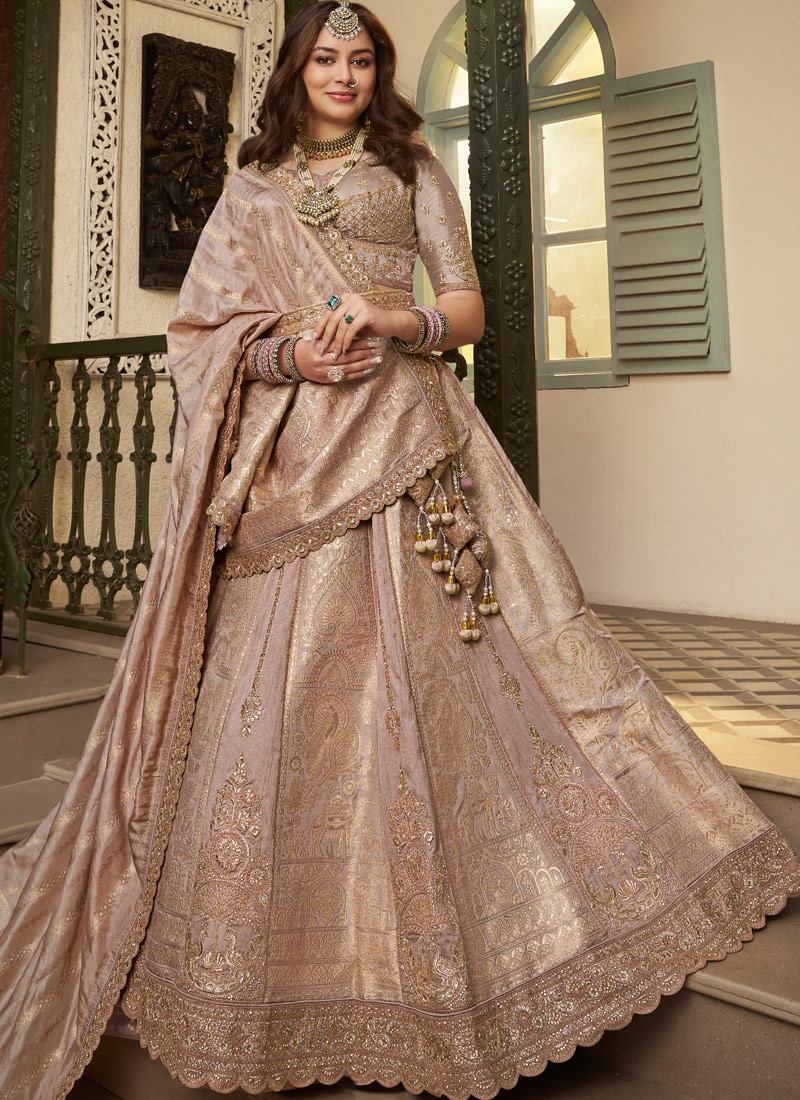 Lilac Banarasi Silk Khatli Weaving Designer Wedding Lehenga Choli