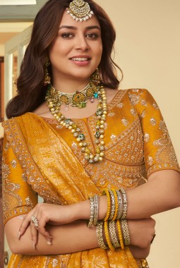 Mustard Banarasi Silk Khatli Weaving Designer Wedding Lehenga Choli