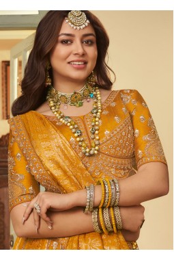 Mustard Banarasi Silk Khatli Weaving Designer Wedding Lehenga Choli