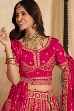 Red Banarasi Silk Khatli Weaving Designer Wedding Lehenga Choli