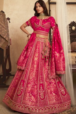 Red Banarasi Silk Khatli Weaving Designer Wedding Lehenga Choli