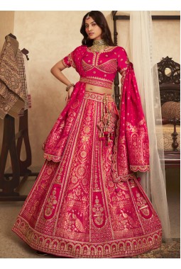 Red Banarasi Silk Khatli Weaving Designer Wedding Lehenga Choli