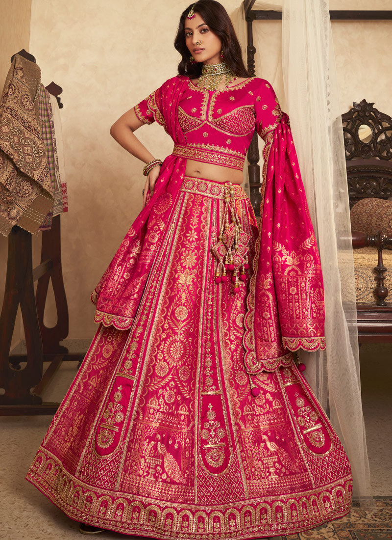 Red Banarasi Silk Khatli Weaving Designer Wedding Lehenga Choli